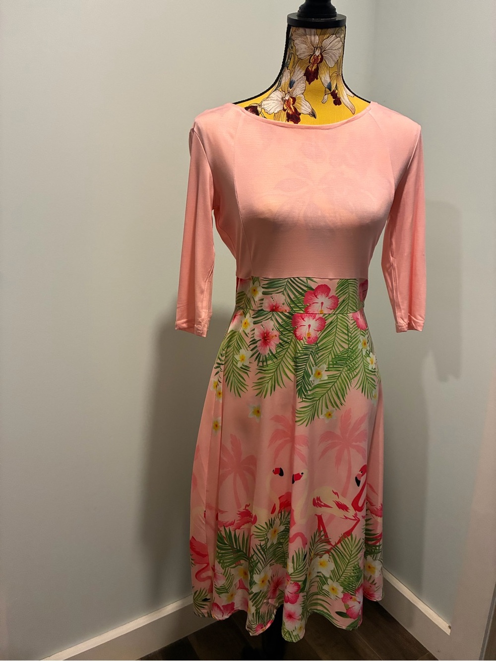 Adorable Pink Flamingo Dress Size Medium Vintage Inspired New